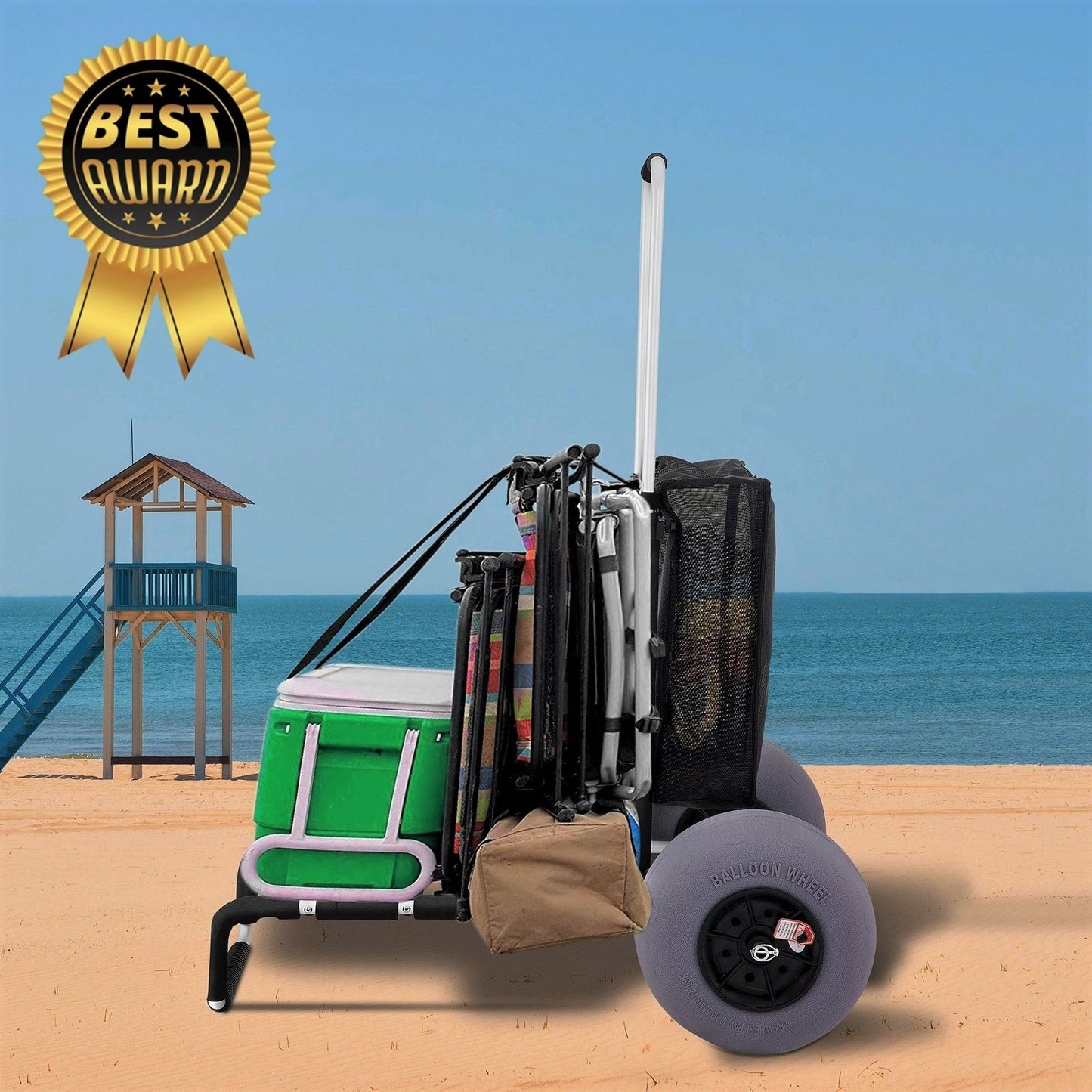 Best 165LBS Folding Beach Cargo Deck Cart W/ All-Terrain Balloon Tires